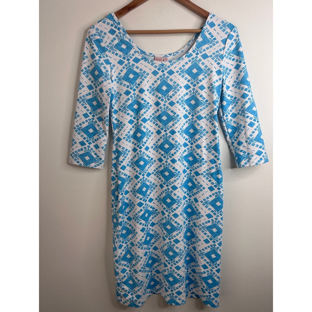Persifor Winthrop Blue White Geometric Diamond Print Dress Small Resort Coastal